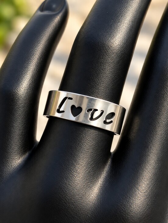 Source Unknown Jewelry - Love Cutout Silver Stainless Steel Band Ring US Size 12